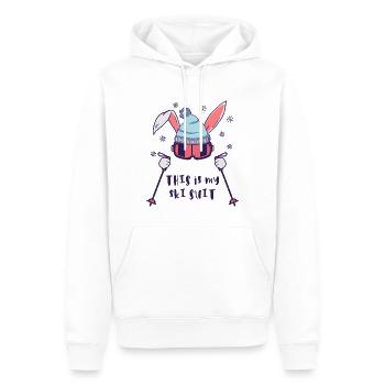 This is my Ski Suit Skiing Rabbit with ski poles - Men’s Premium Organic Hoodie - white - Front - Nico (187cm)