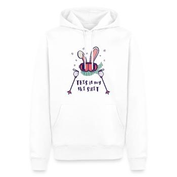 This is my Ski Suit Skiing Rabbit with ski poles - Men’s Premium Organic Hoodie - white - Front - Nico (187cm)