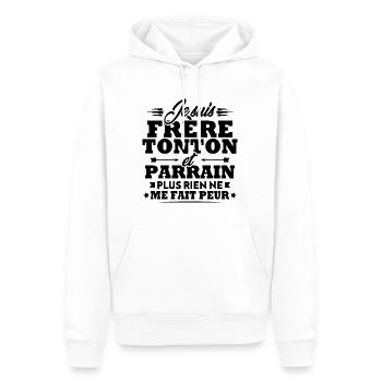 Frère tonton et Parrain - Sweat à capuche Premium bio Homme - blanc - Devant - Nico (187cm)