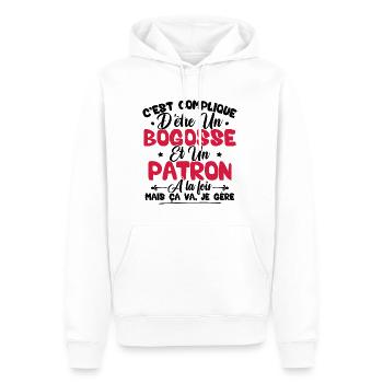 Compliqué d'être un bogosse et un patron - Sweat à capuche Premium bio Homme - blanc - Devant - Nico (187cm)