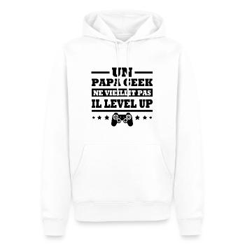 Un papa geek ne vieillit pas il level up - Sweat à capuche Premium bio Homme - blanc - Devant - Nico (187cm)