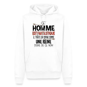 Homme Fantastique Reine Couple Cadeau Amour Humour - Sweat à capuche Premium bio Homme - blanc - Devant - Nico (187cm)