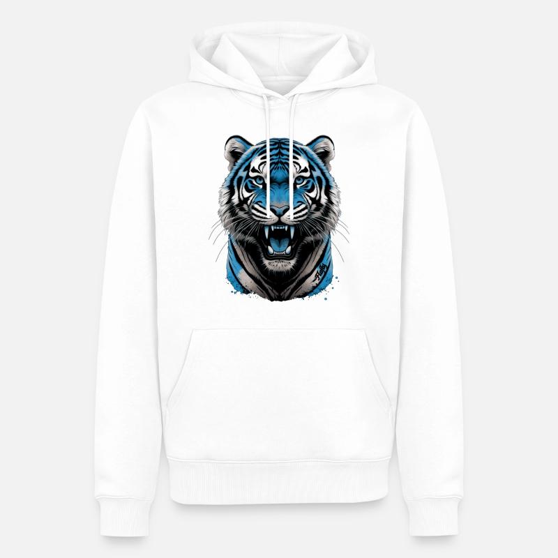 Blauer Tiger 💙 - Männer Premium Bio Hoodie - Weiß