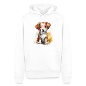 Chien chiot Illustration à l’aquarelle - Sweat à capuche Premium bio Homme - blanc - Devant - Nico (187cm)