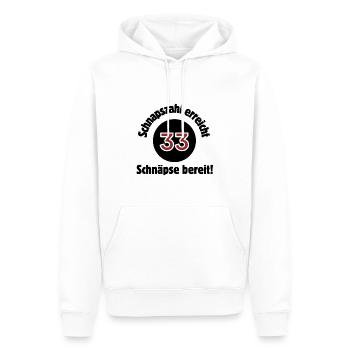 33e anniversaire Le numéro de schnaps arrive prêt pour le schnaps - Sweat à capuche Premium bio Homme - blanc - Devant - Nico (187cm)