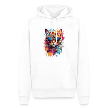 Coole Katze mit Sonnenbrille im Graffiti Look bunt - Männer Premium Bio Hoodie - Weiß - Vorne - Nico (187cm)