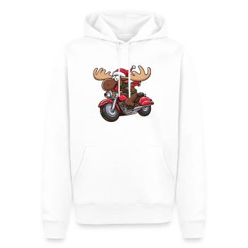 Elch als Weihnachtsmann fährt Motorrad - Männer Premium Bio Hoodie - Weiß - Vorne - Nico (187cm)