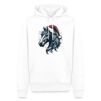 Tête de cheval avec chapeau de père Noël - Sweat à capuche Premium bio Homme - blanc - Devant - Nico (187cm)