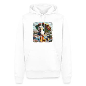 Mouette joyeuse avec bottes en caoutchouc et parapluie - Sweat à capuche Premium bio Homme - blanc - Devant - Nico (187cm)