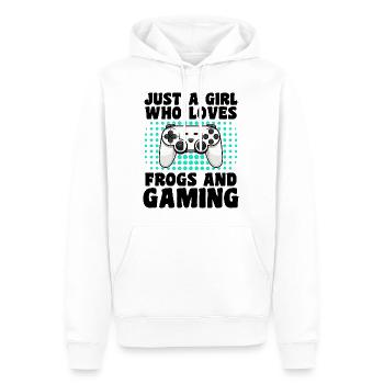 Gamer et Grenouilles : Jeux Vidéo et Amphibienne - Sweat à capuche Premium bio Homme - blanc - Devant - Nico (187cm)