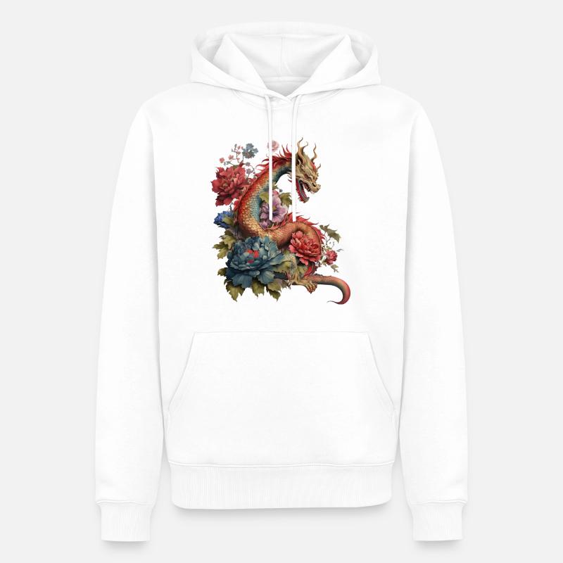 Dragon avec des fleurs - Sweat à capuche Premium bio Homme - blanc