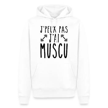 Je Peux Pas J ai Muscu - Sweat à capuche Premium bio Homme - blanc - Devant - Nico (187cm)