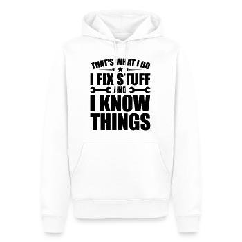 Das ist es, was ich tue, ich repariere Dinge und ich weiß Dinge - Männer Premium Bio Hoodie - Weiß - Vorne - Nico (187cm)