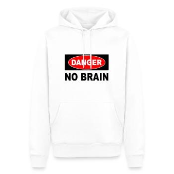 DANGER No Brain – Lustiges Warnschild Motiv - Männer Premium Bio Hoodie - Weiß - Vorne - Nico (187cm)