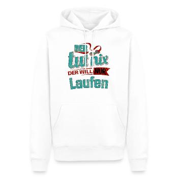 Der tut nix der will nur Laufen - RAHMENLOS petrol - Männer Premium Bio Hoodie - Weiß - Vorne - Nico (187cm)