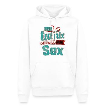 Der tut nix der will nur Sex - RAHMENLOS petrol - - Männer Premium Bio Hoodie - Weiß - Vorne - Nico (187cm)