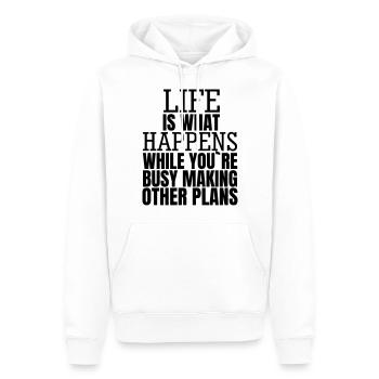 living is what happens while you make plans - Men’s Premium Organic Hoodie - white - Front - Nico (187cm)
