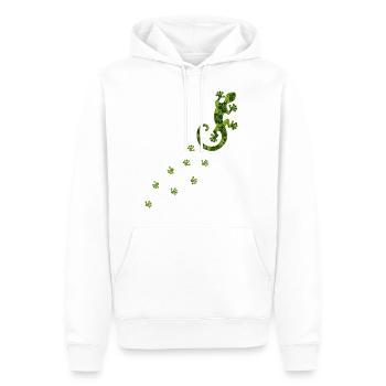 Gecko with hibiscus, taps, feet, footprint animals - Men’s Premium Organic Hoodie - white - Front - Nico (187cm)