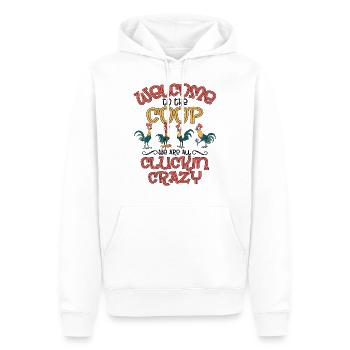 Welcome To The Coop We Are All Cluckin Crazy Shirt - Sweat à capuche Premium bio Homme - blanc - Devant - Nico (187cm)