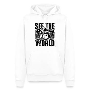 Photographe de voyage Voyage - Sweat à capuche Premium bio Homme - blanc - Devant - Nico (187cm)