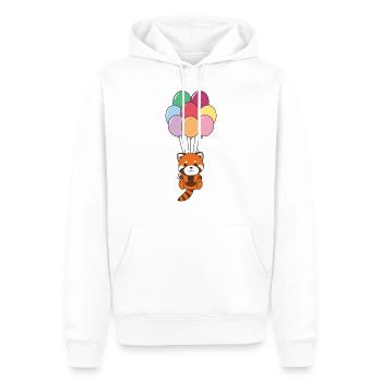 Red Panda flies upwards with colorful balloons - Men’s Premium Organic Hoodie - white - Front - Nico (187cm)