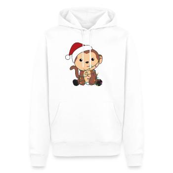 Singe Noël neige hiver animaux singes - Sweat à capuche Premium bio Homme - blanc - Devant - Nico (187cm)