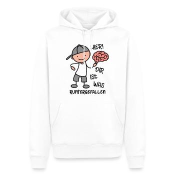 Gehirn - Hier dir ist was runtergefallen - Männer Premium Bio Hoodie - Weiß - Vorne - Nico (187cm)