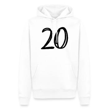 20. 20 ANS. 20e ANNIVERSAIRE. ANNIVERSAIRE 20 ANS. - Sweat à capuche Premium bio Homme - blanc - Devant - Nico (187cm)