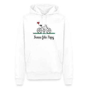 PAPY. FÊTE DES PÈRES. BONNE FÊTE PAPY. JE T'AIME. - Sweat à capuche Premium bio Homme - blanc - Devant - Nico (187cm)