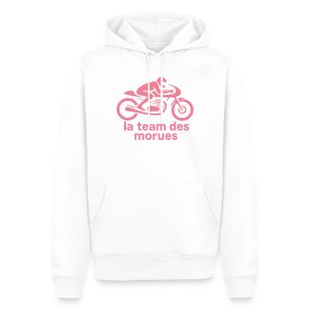 Team des Morues sur Moto Rose - Sweat à capuche Premium bio Homme - blanc - Devant - Nico (187cm)