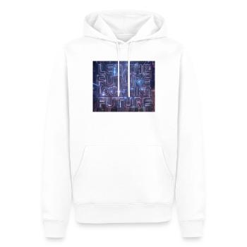 Neon Zukunftstypografie - Männer Premium Bio Hoodie - Weiß - Vorne - Nico (187cm)