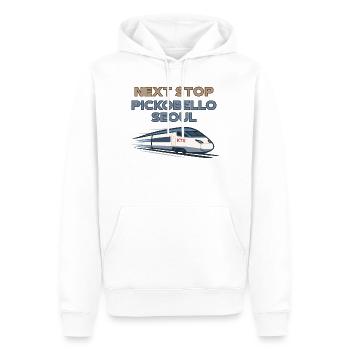 Prochain arrêt : Séoul – Ambiances du train coréen - Sweat à capuche Premium bio Homme - blanc - Devant - Nico (187cm)