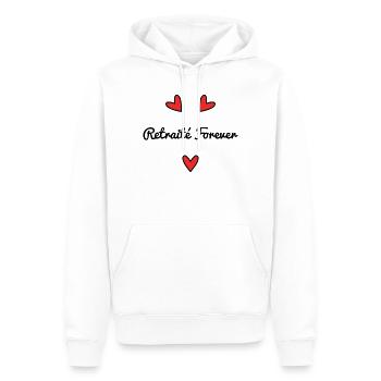 RETRAITE. RETRAITEE. BONNE RETRAITE. ANNIVERSAIRE. - Sweat à capuche Premium bio Homme - blanc - Devant - Nico (187cm)