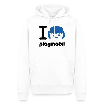 Playmobil I Love Playmobil en bleu - Sweat à capuche Premium bio Homme - blanc - Devant - Nico (187cm)