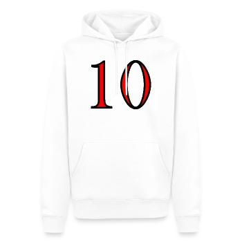 10. 10 YEARS. 10th ANNIVERSARY. 10 YEAR ANNIVERSARY. - Men’s Premium Organic Hoodie - white - Front - Nico (187cm)