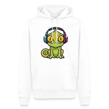 Bébé Caméléon Casque Audio Musique Cartoon - Sweat à capuche Premium bio Homme - blanc - Devant - Nico (187cm)