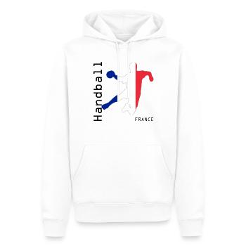 Pallamano Francia (Francia) - Felpa con cappuccio ecologica premium da uomo - bianco - Fronte - Nico (187cm)