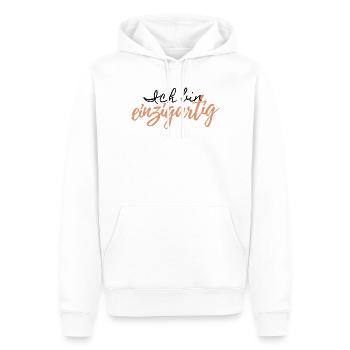 Spruch " Ich bin einzigartig" - Männer Premium Bio Hoodie - Weiß - Vorne - Nico (187cm)