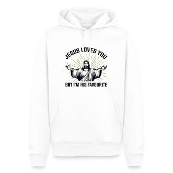 Jesus liebt dich, aber ich bin sein Liebling - Männer Premium Bio Hoodie - Weiß - Vorne - Nico (187cm)