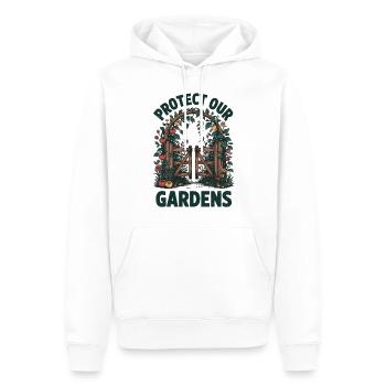 Gartenliebe mit Botschaft - Schützt unsere Gärten - Männer Premium Bio Hoodie - Weiß - Vorne - Nico (187cm)