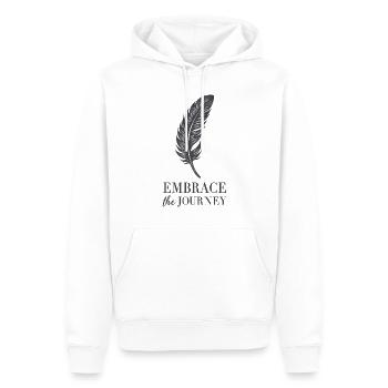 Feder Spruch Zitat Embrace the Journey - Männer Premium Bio Hoodie - Weiß - Vorne - Nico (187cm)