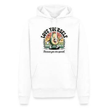 Happy Avocado Self Love Shirt - Men’s Premium Organic Hoodie - white - Front - Nico (187cm)