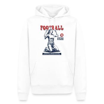 Swiss Fußballspielerin Shirt: Schuss zum Sieg - Männer Premium Bio Hoodie - Weiß - Vorne - Nico (187cm)
