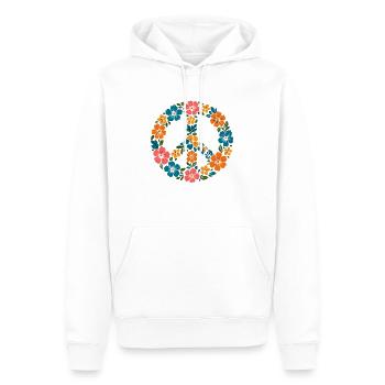 Signe de paix avec des fleurs | Style rétro hippie - Sweat à capuche Premium bio Homme - blanc - Devant - Nico (187cm)