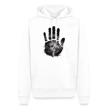Die Kraft der Natur – Handabdruck mit Bergmotiv - Männer Premium Bio Hoodie - Weiß - Vorne - Nico (187cm)
