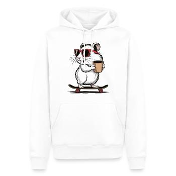 Cooler Skateboard Hamster mit Kaffee - Männer Premium Bio Hoodie - Weiß - Vorne - Nico (187cm)