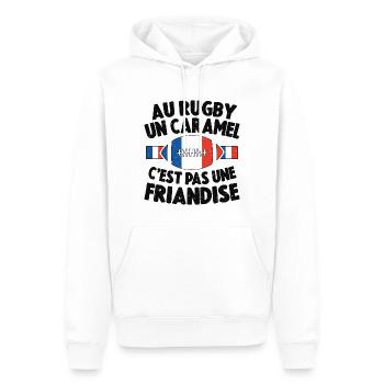 Au Rugby Un Caramel C'est Pas Une Friandise - Sweat à capuche Premium bio Homme - blanc - Devant - Nico (187cm)