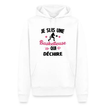Je suis une basketteuse Qui Déchire Cadeau humour - Sweat à capuche Premium bio Homme - blanc - Devant - Nico (187cm)