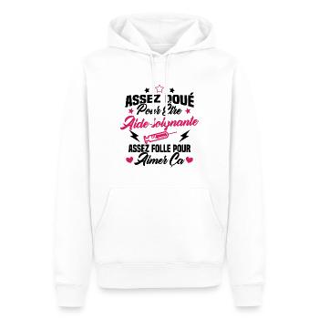 Assez doué pour être aide-soignante assez folle - Sweat à capuche Premium bio Homme - blanc - Devant - Nico (187cm)