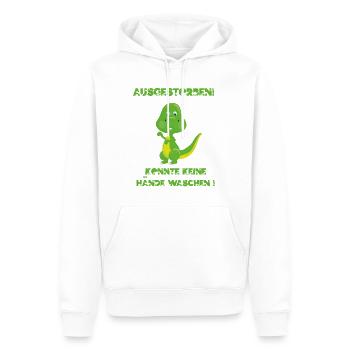 Ein lustiges Dino Hygiene Shirt mit dem Spruch Aus - Männer Premium Bio Hoodie - Weiß - Vorne - Nico (187cm)